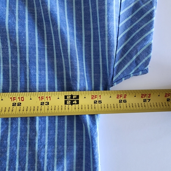 Finley Jay Striped Cotton Chambray Blouse In Aqua/blue - Picture 10 of 11